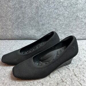 Vivaia Black Knit Square Toe Wedge Pumps Shoes Comfort Womens Size 38.5